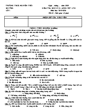 Đề kiểm tra học kì II môn Vật lý Lớp 8 - Năm học 2019-2020 - Trường THCS Nguyễn Trãi (Có đáp án)